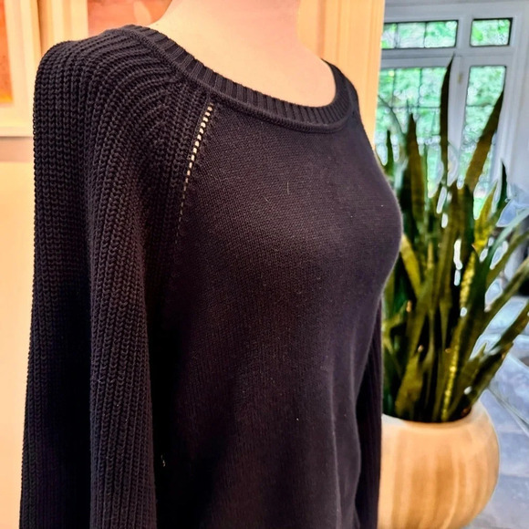 KERRI ROSENTHAL Women’s Navy Blue Puff Sleeve Pullover Sweater Size L - Picture 4 of 14